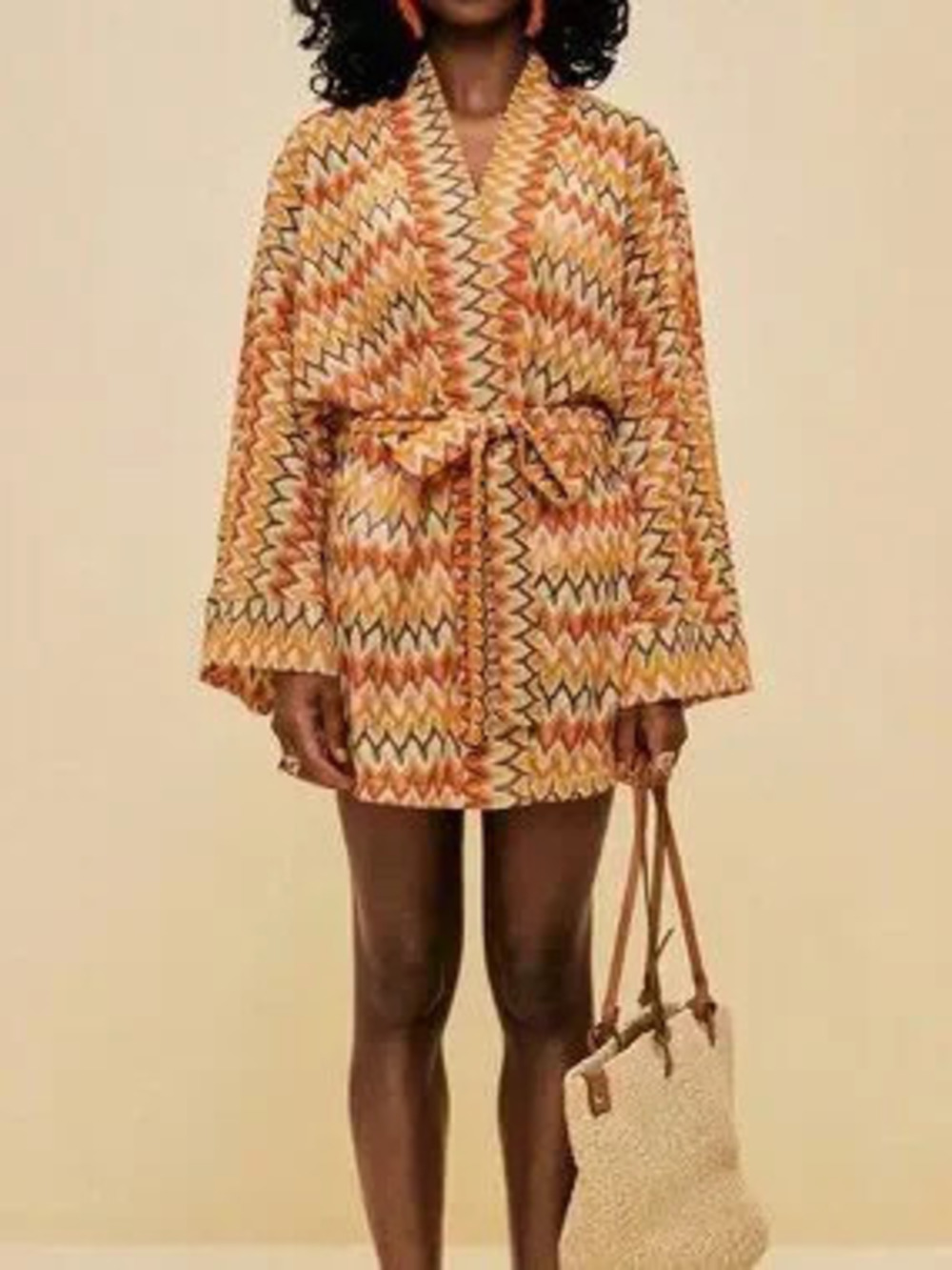 ZARA Multicolor Boho Striped Women's Kimono Jacket with Batwing Sleeves and Belt
